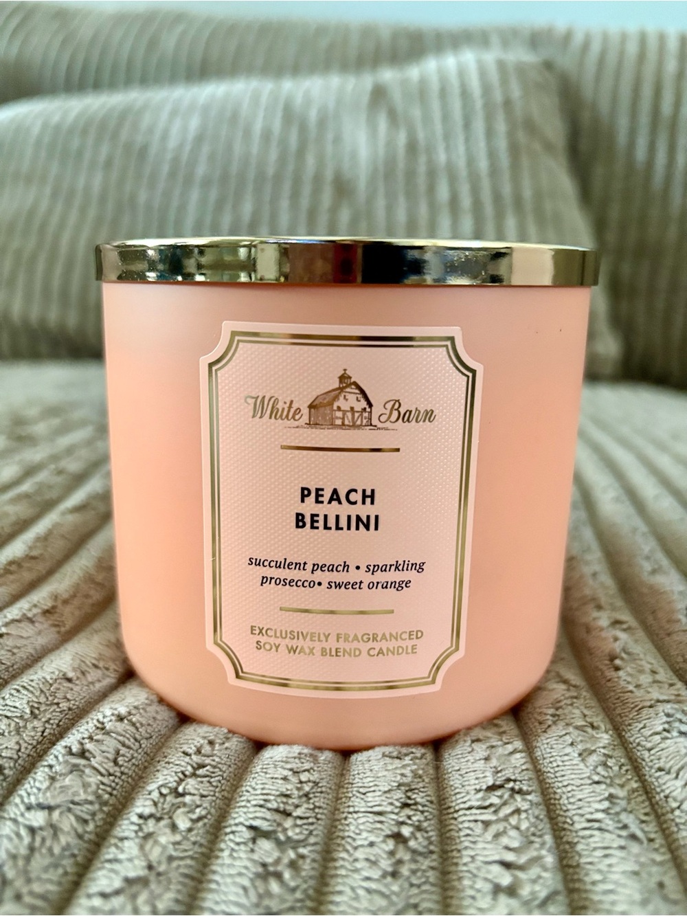 White Barn Peach Bellini Candle - Peach Pink with Gold Lid